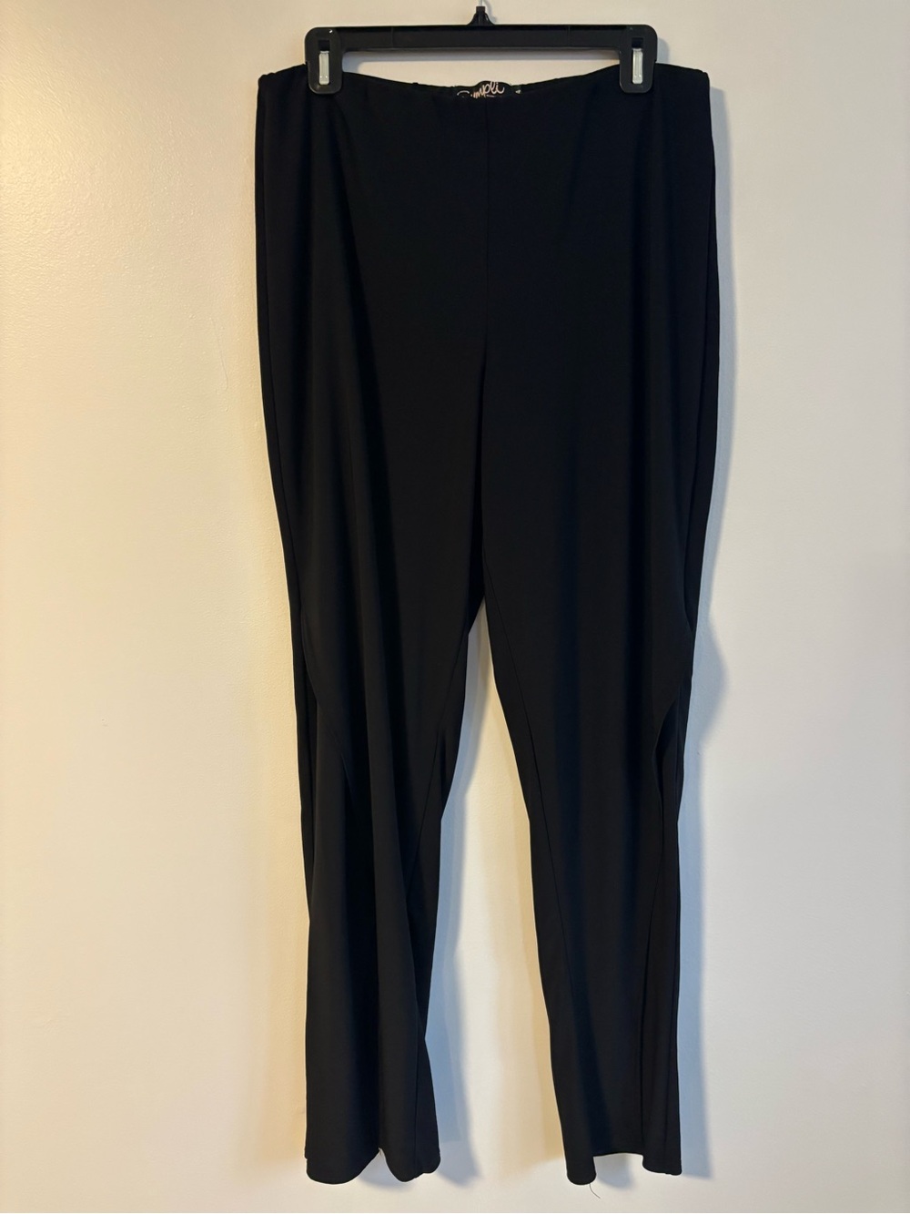 SYMPLI Jersey Narrow Rapt Pant Overlay Asymmetrical Leg Slit Black Pants Size 14